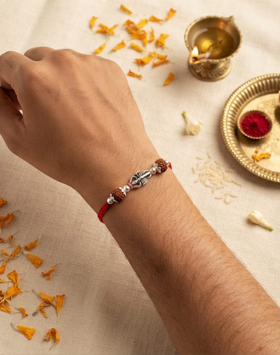 Trishul Mahadev Rudraksha Silver Rakhi