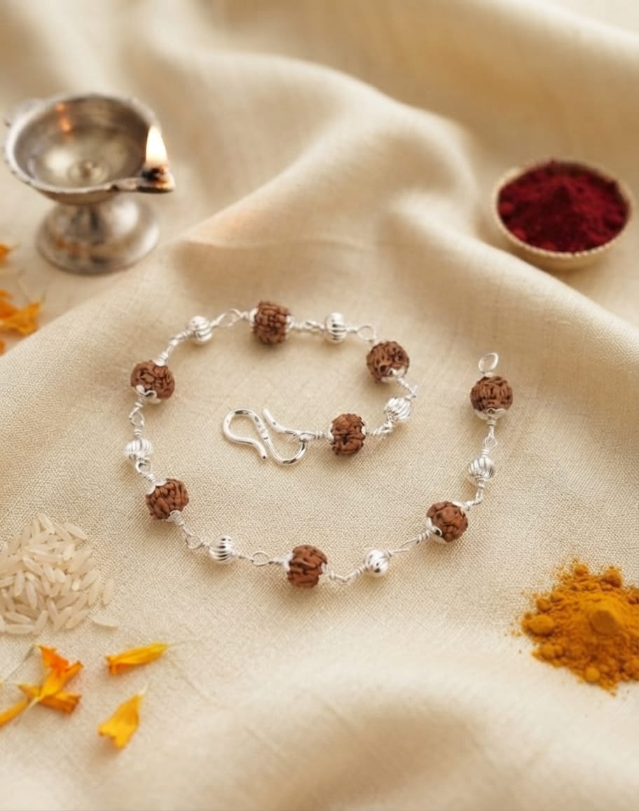 Rudraksha Silver Ball Bead Bracelet