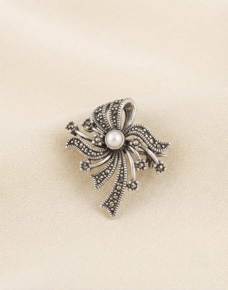 Marcasite Pearl Bouquet Silver Brooch cum Pendant