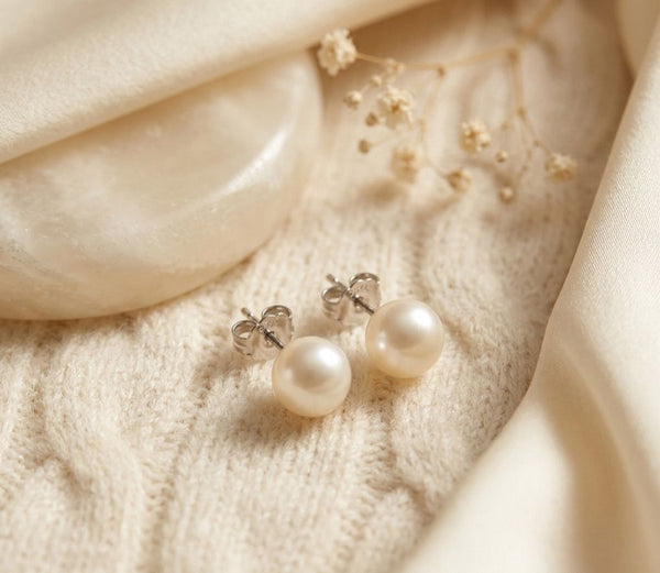 Classic Pearl Stud Silver Earrings