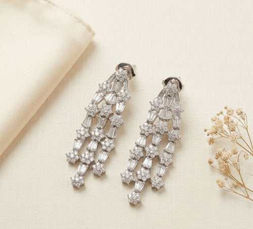 Chandelier Baguette Cluster Silver Earrings