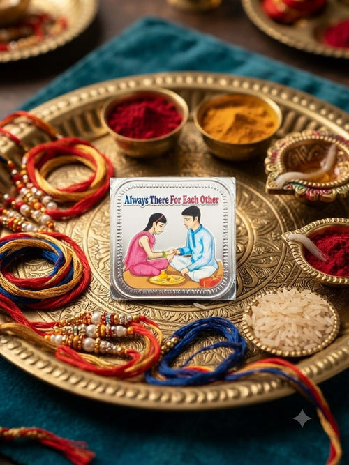 Always There 10g Silver Square Coin Rakhi Set