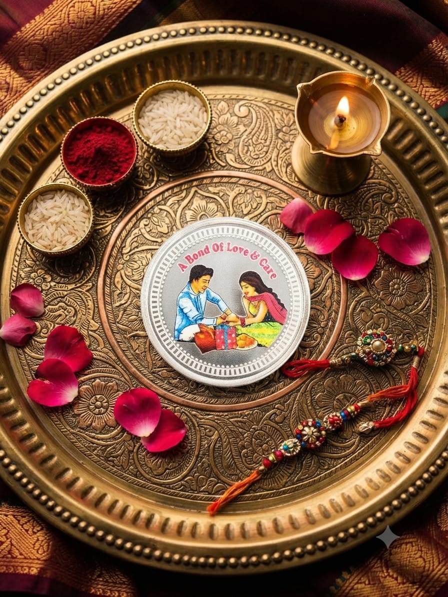 Bond of Love Round Silver Coin with Rakhi Set