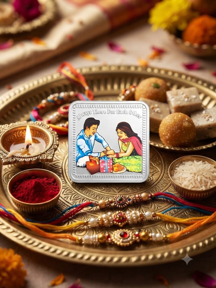Always There Silver Square Coin Rakhi Set - view 2