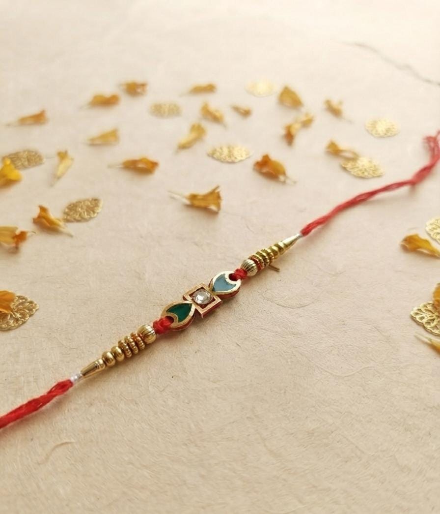 Gold Plated Kundan Meenakari Rakhi