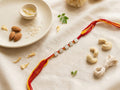 Silver Cube Beads Mauli Thread Rakhi