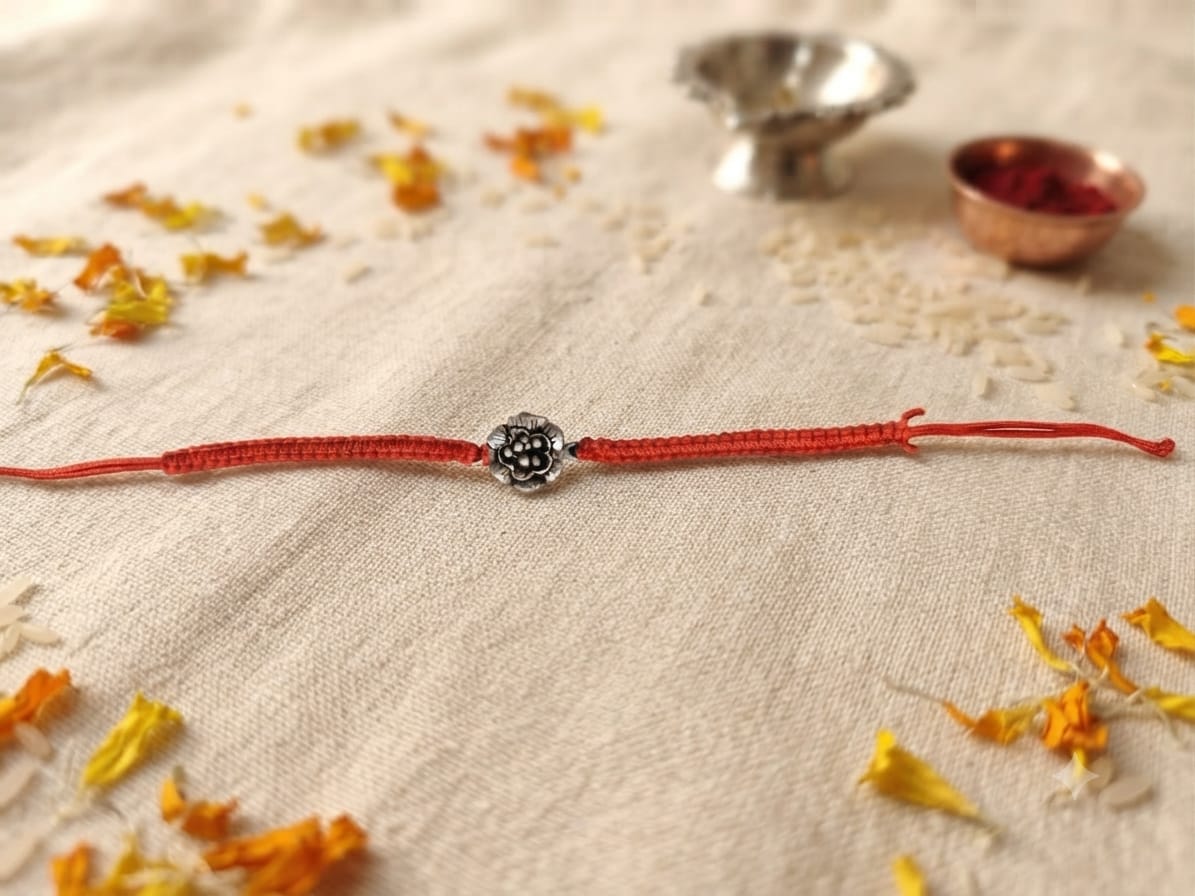 Silver Rose Bead Adjustable Rakhi