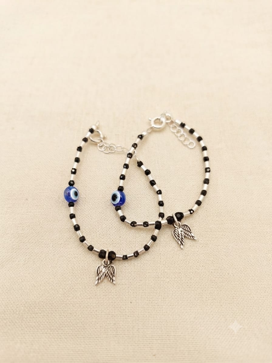Angel Wings Evil Eye Kids Silver Nazariya Pair