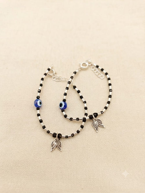 Angel Wings Evil Eye Kids Silver Nazariya Pair