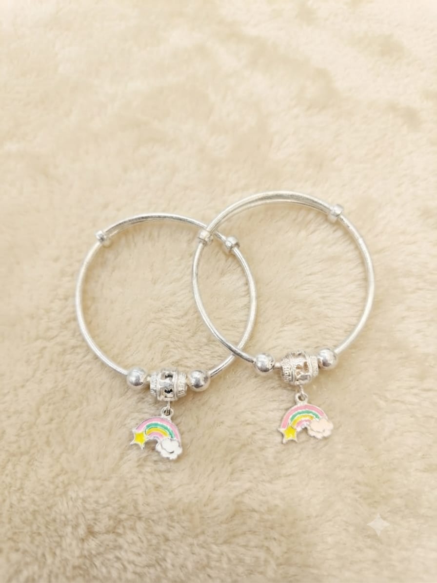 Rainbow Charm Adjustable Kids Silver Kadas Pair