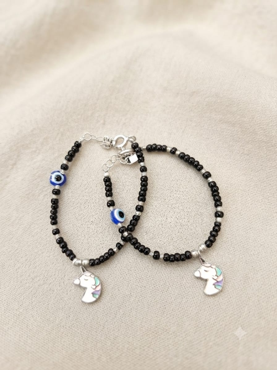 Unicorn Evil Eye Kids Silver Nazariya Pair