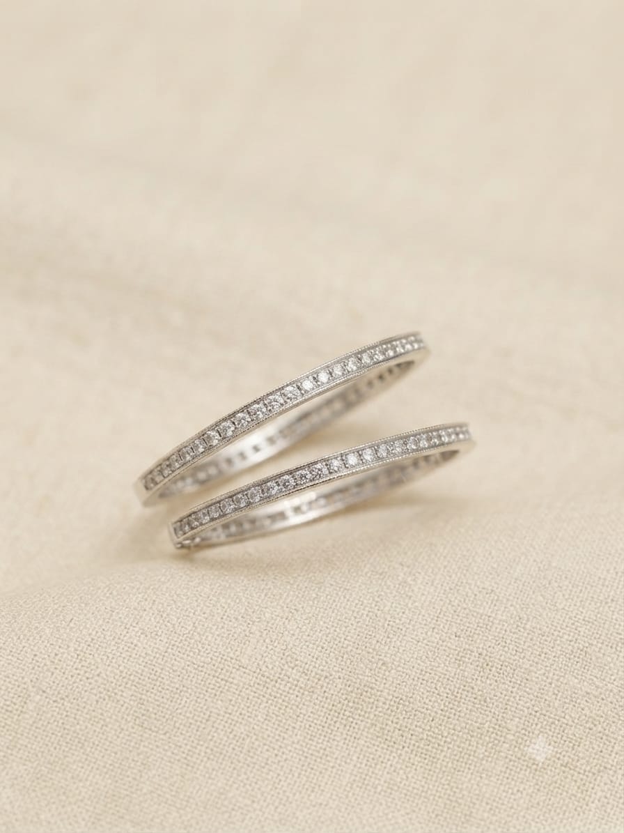Zircon Line Slim Kids Silver Kadas Pair