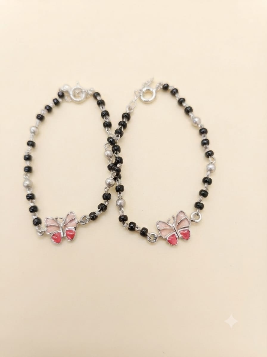 Pink Butterfly Kids Silver Nazariya Pair