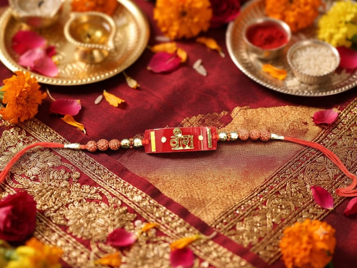 Gold Plated Veera Bar Rudraksha Rakhi