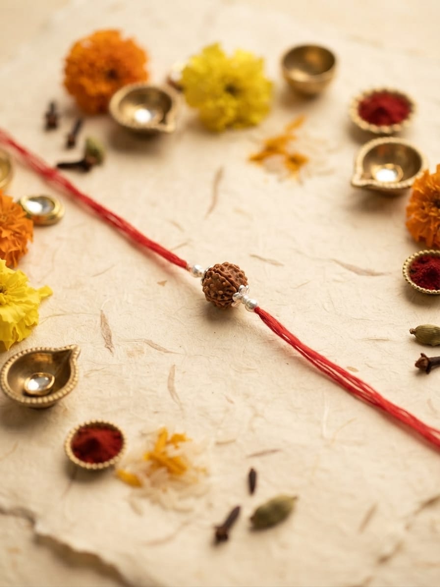 Single Rudraksha Pearl Silver Rakhi