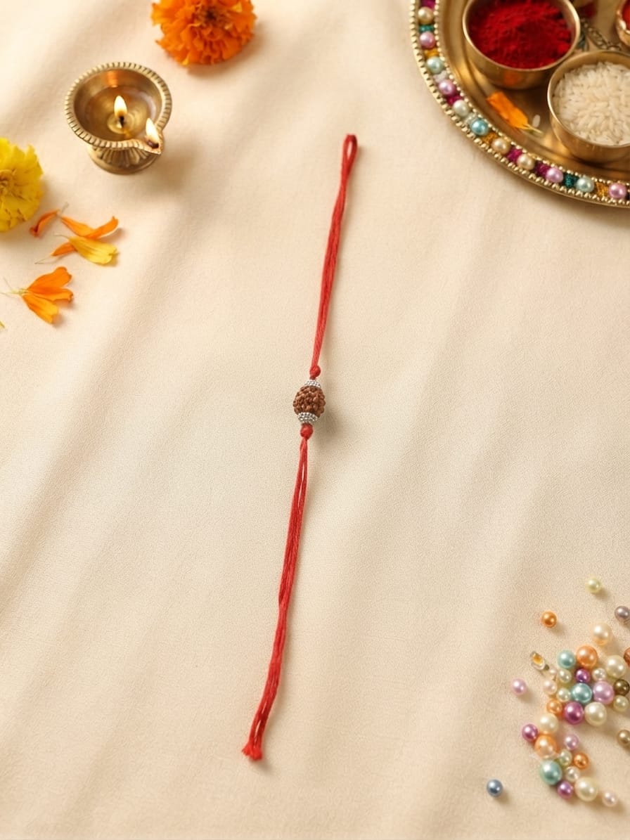 Single Rudraksha Minimal Silver Rakhi