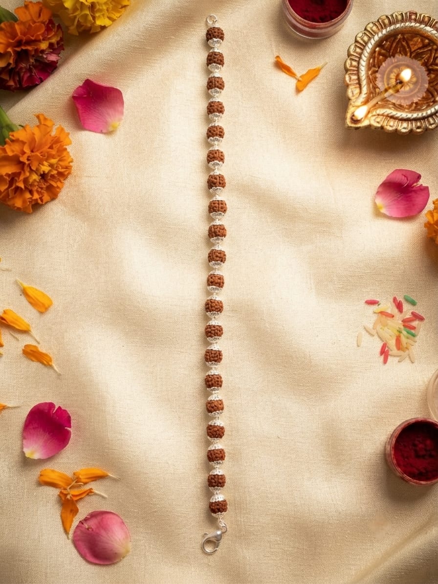 Rudraksha & Silver Bead Bracelet