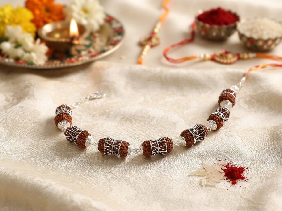 Damru Rudraksha Silver Bracelet