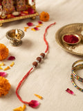 Triple Rudraksha Zircon Silver Rakhi