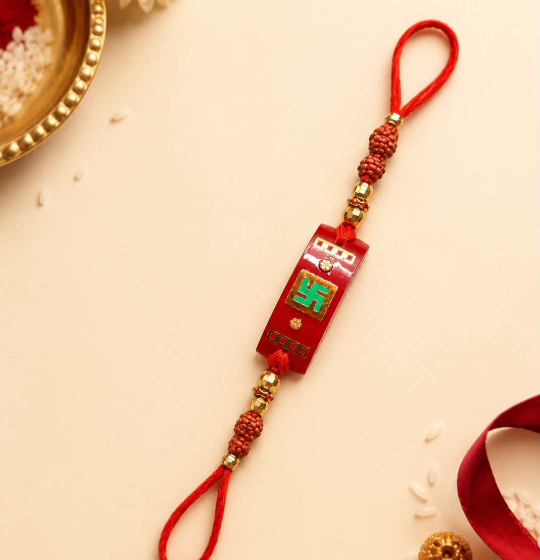Gold Plated Swastik Shubh Labh Rakhi