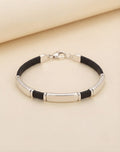 Triple Bar Black Band Silver Men's Bracelet