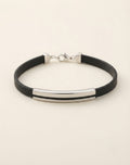 Sleek ID Bar Black Band Silver Men's Bracelet