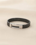 Zircon Frame Black Ribbed Men's Bracelet
