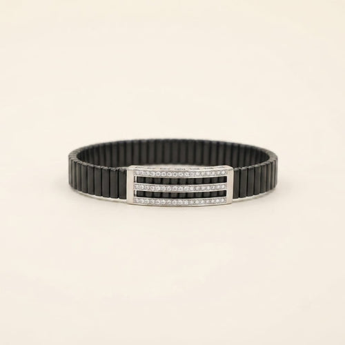 Black Baguette Plate Ribbed Men's Bracelet