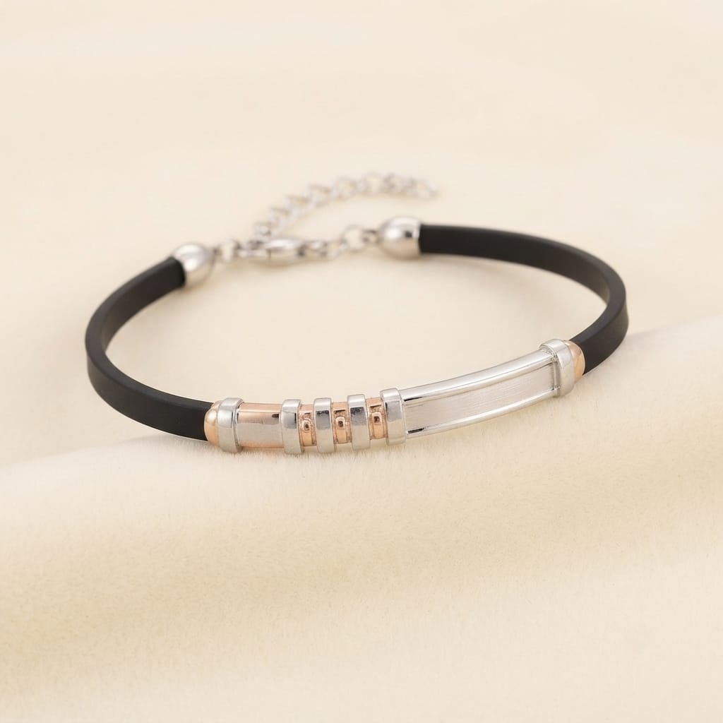 Rose Gold Accent Black Cord Men's Bracelet