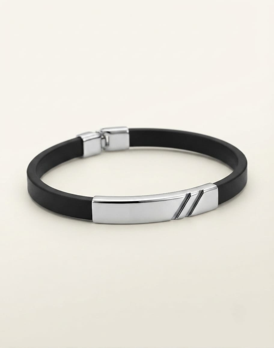 Diagonal Stripe Black Band Men's Bracelet