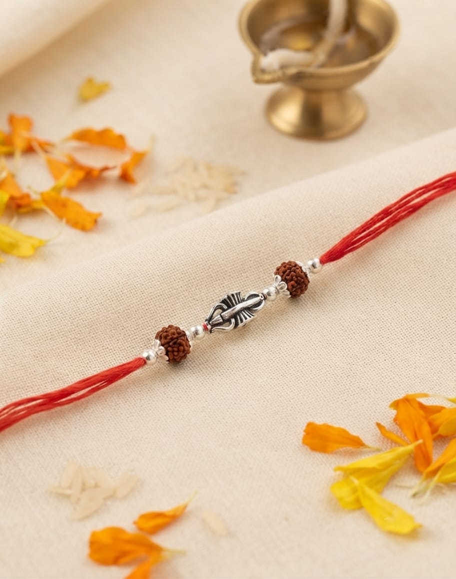 Trishul Mahadev Rudraksha Silver Rakhi - view 2