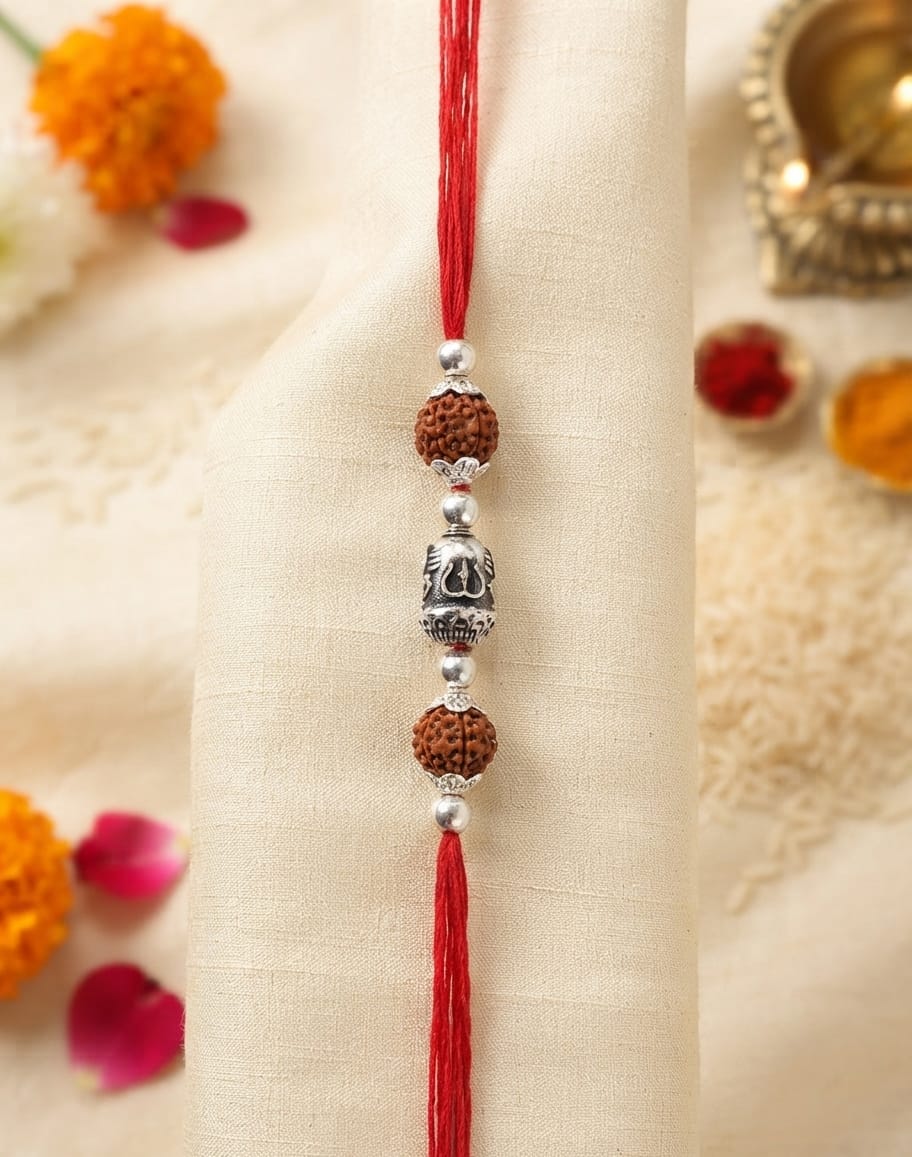 Trishul Crown Rudraksha Silver Rakhi